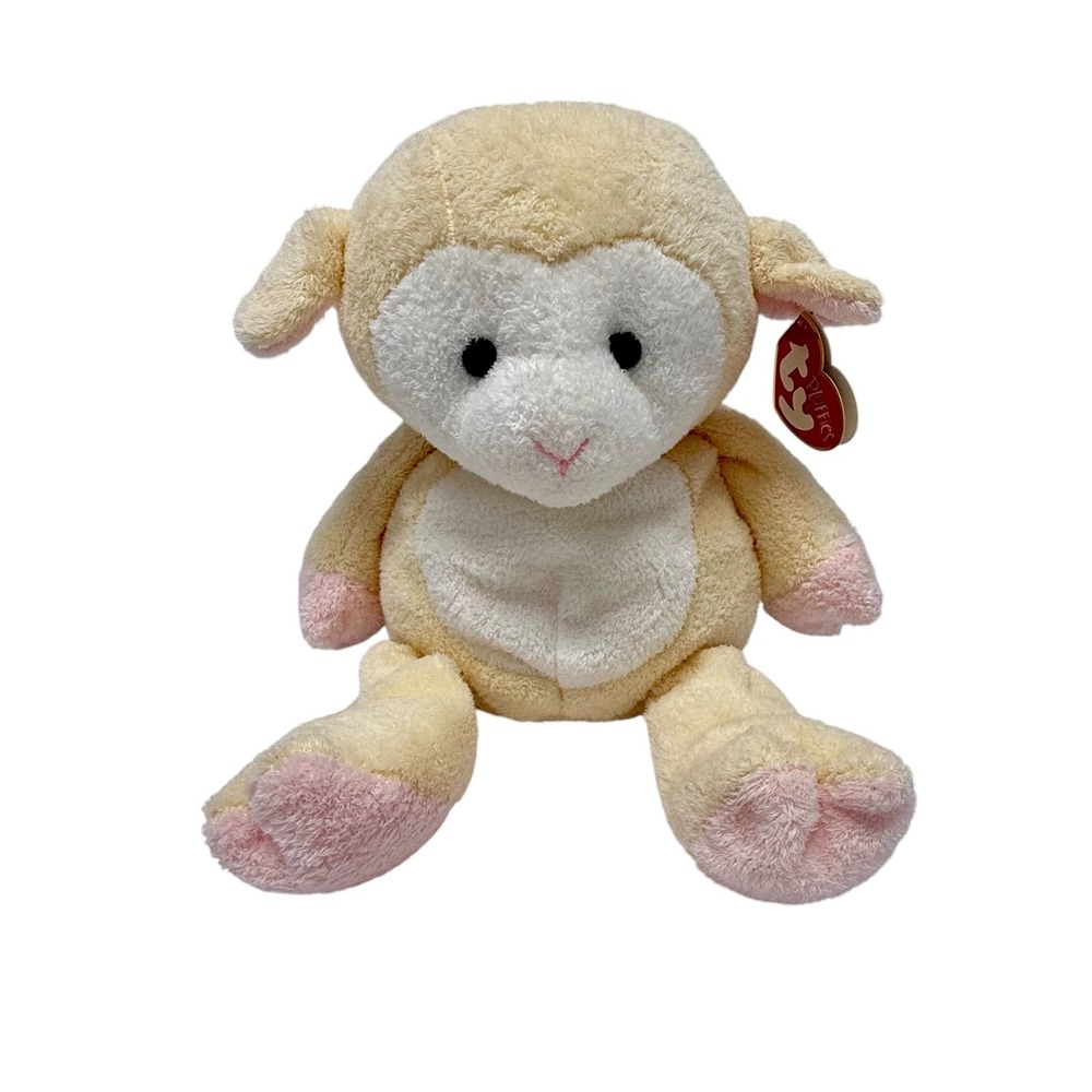 Ty Pluffies Shearly Lamb Plush 2003 Cream Pink Sheep Stuffed Animal Collectible